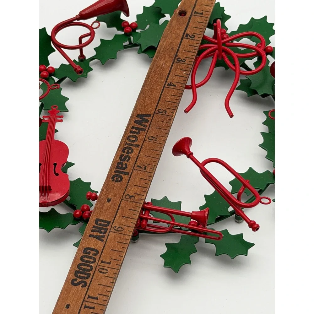 Midwest Importers Metal Christmas Wreath Musical Instruments Holly Green Red 10